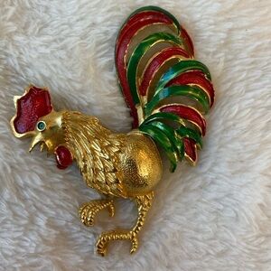 Gerry’s‎ Signed Rooster Chicken Gold Tone Vintage Brooch Enamel Finished